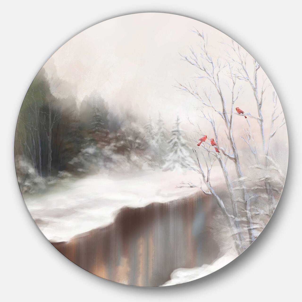 Designart - Snowy Silence' Landscape Metal Circle Wall Art